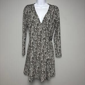 LOFT Leopard Print Black White Wrap Dress Sz 2